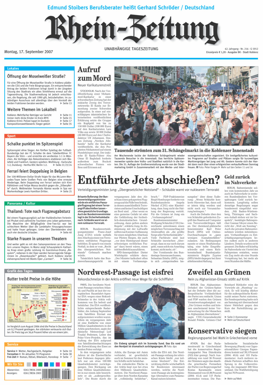 Rhein-Zeitung Koblenz & Region vom Montag, 17.09.2007