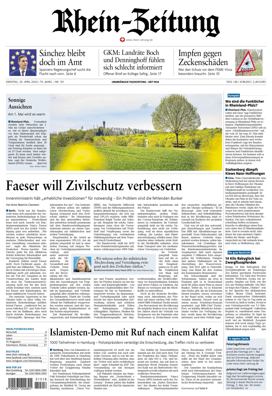 Rhein-Zeitung Koblenz & Region vom Dienstag, 30.04.2024