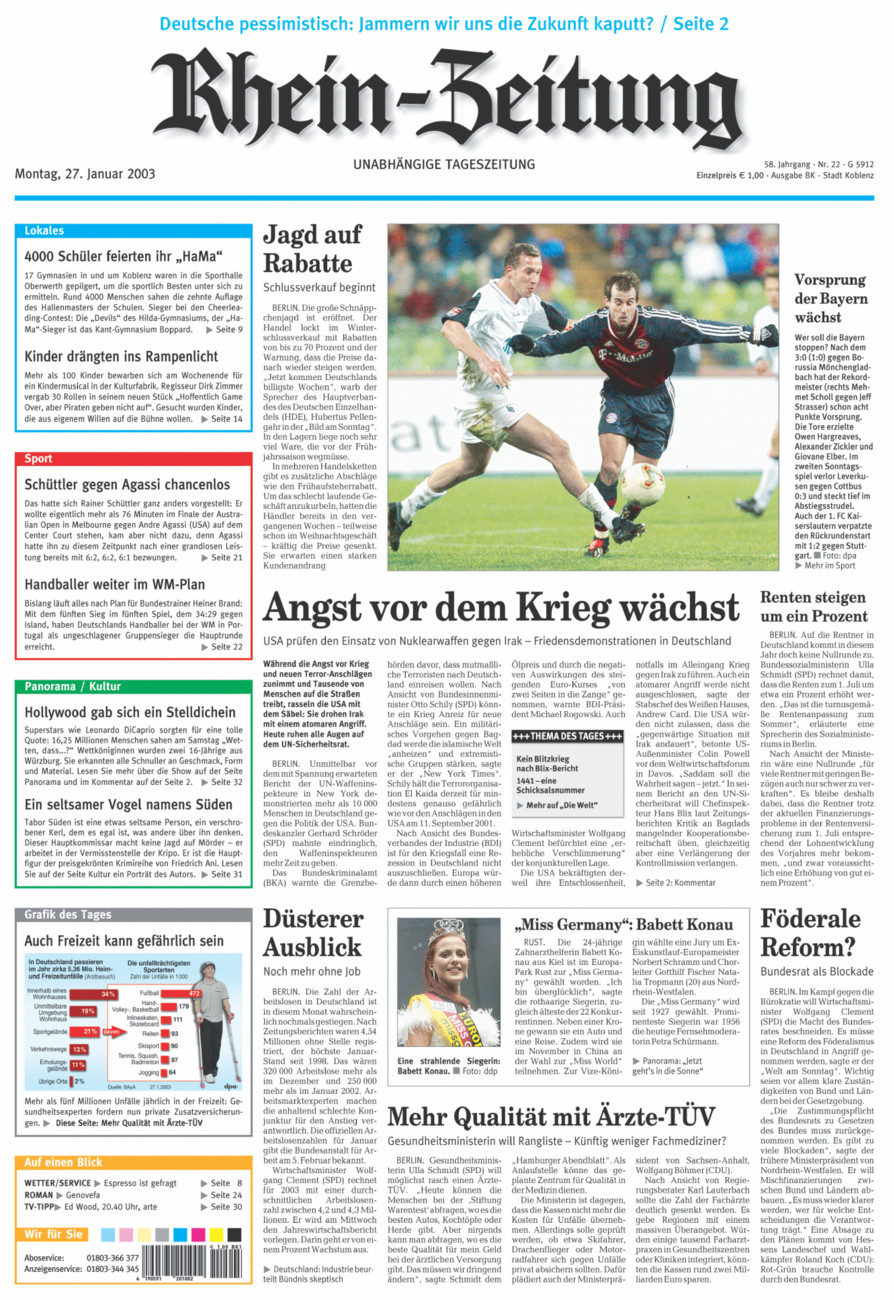 Rhein-Zeitung Koblenz & Region vom Montag, 27.01.2003
