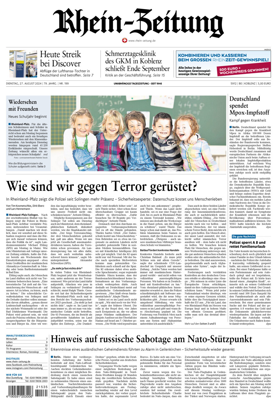 Rhein-Zeitung Koblenz & Region vom Dienstag, 27.08.2024