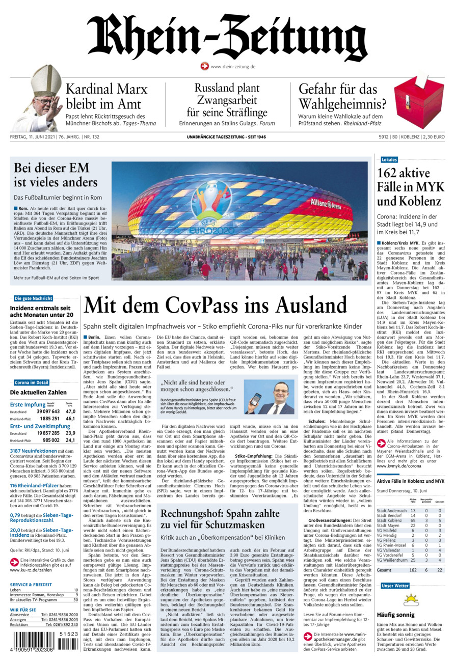 Rhein-Zeitung Koblenz & Region vom Freitag, 11.06.2021