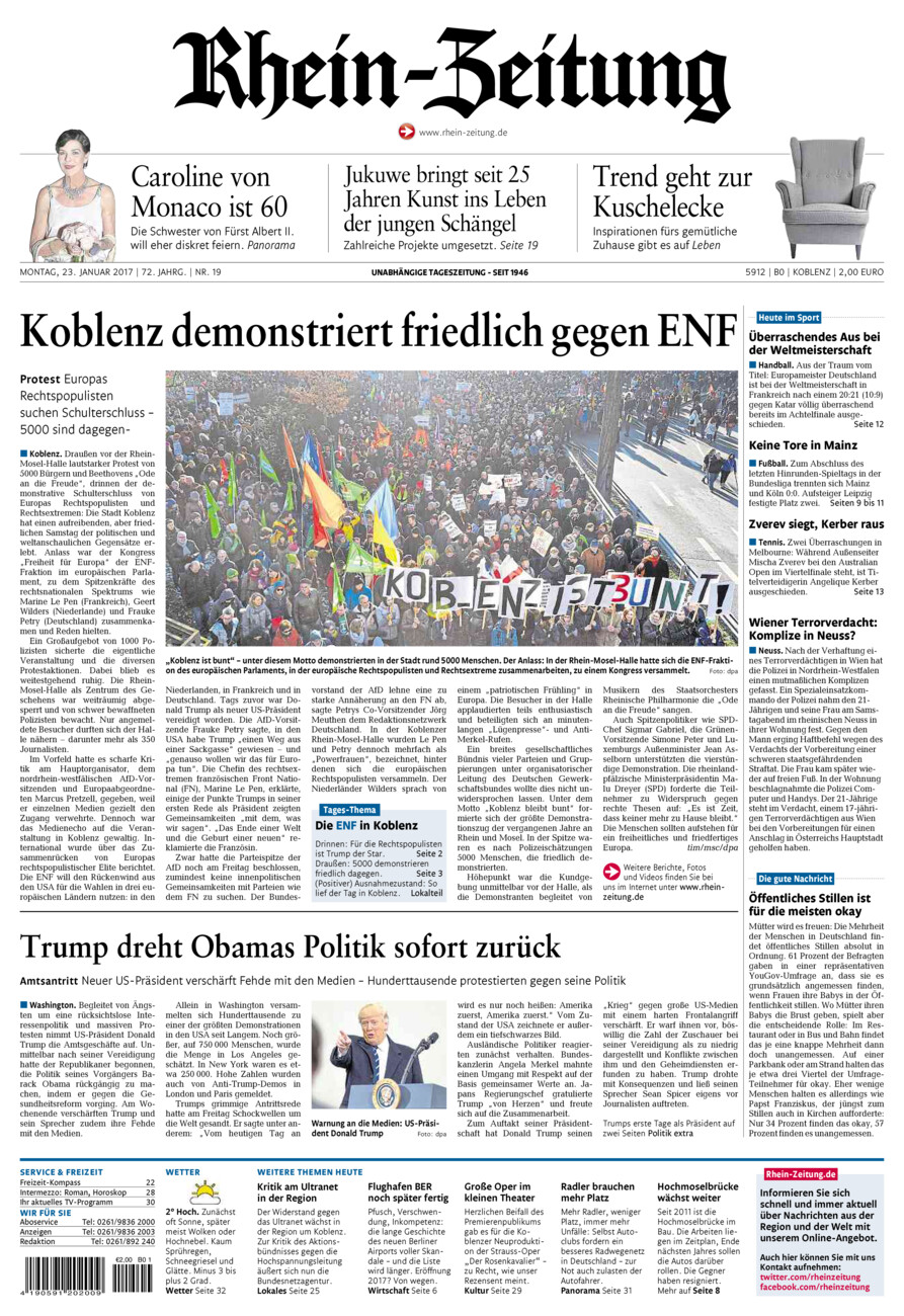Rhein-Zeitung Koblenz & Region vom Montag, 23.01.2017