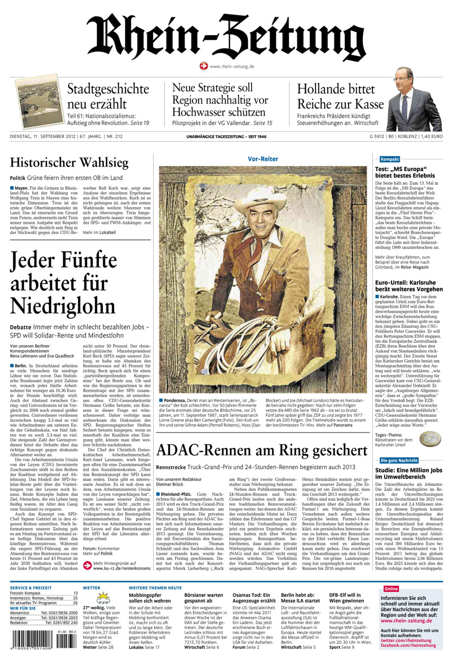 Rhein-Zeitung Koblenz & Region vom Dienstag, 11.09.2012