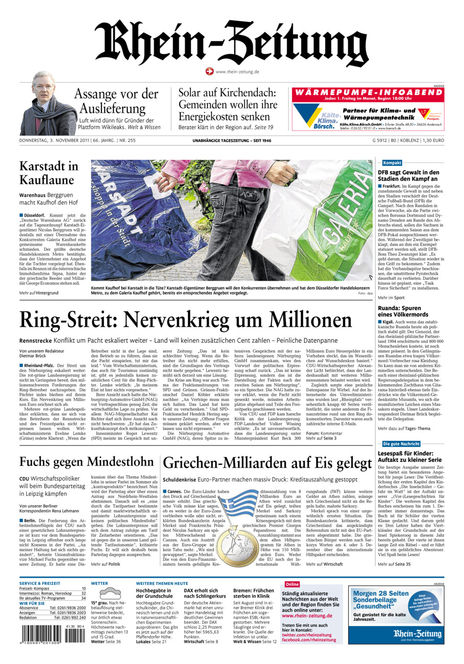 Rhein-Zeitung Koblenz & Region vom Donnerstag, 03.11.2011