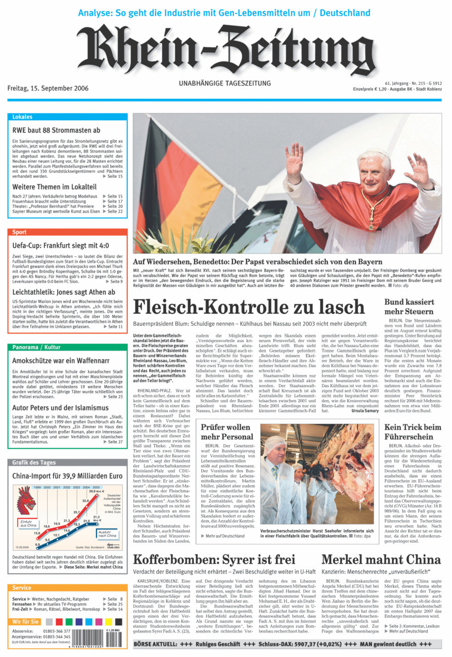 Rhein-Zeitung Koblenz & Region vom Freitag, 15.09.2006