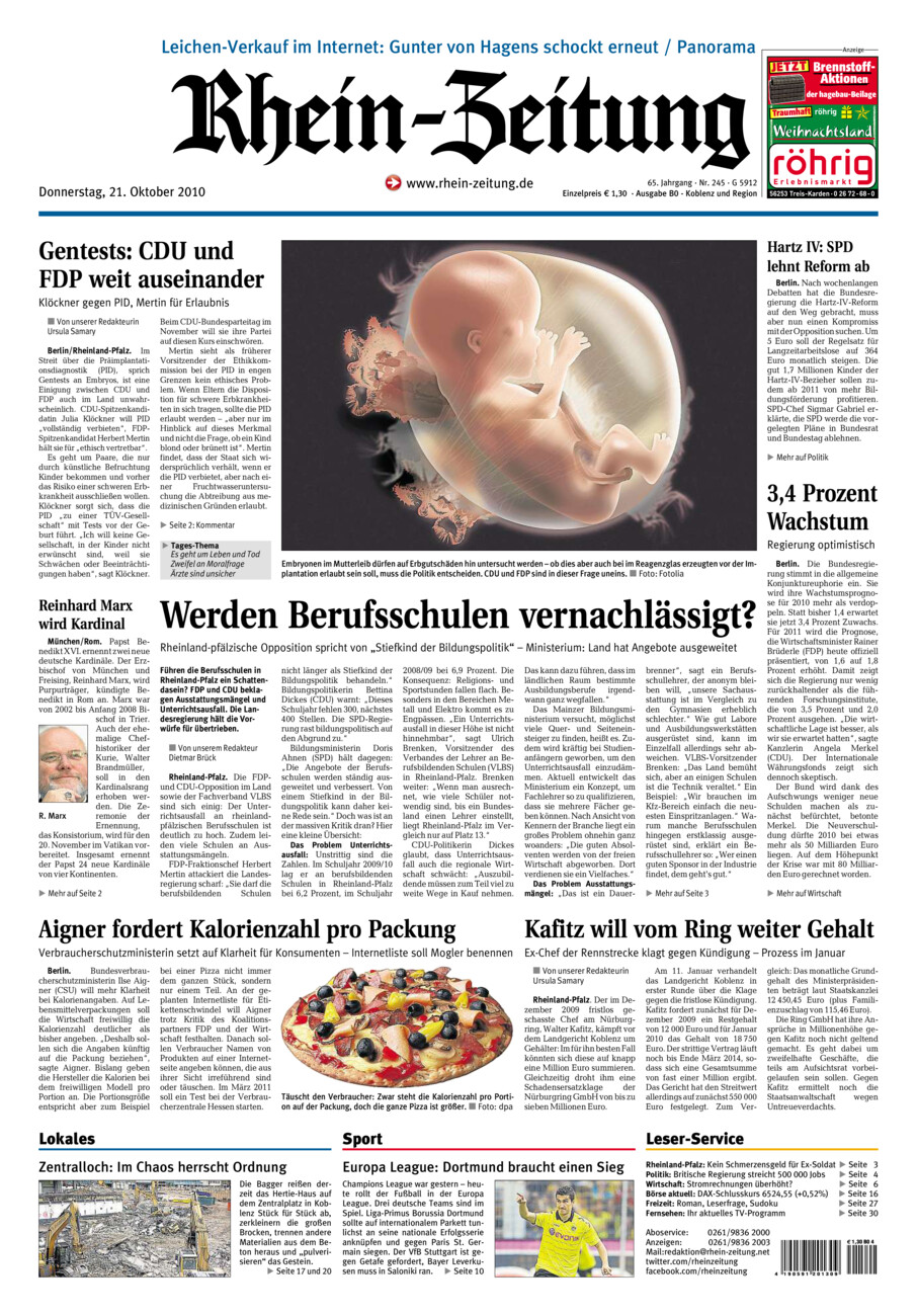 Rhein-Zeitung Koblenz & Region vom Donnerstag, 21.10.2010