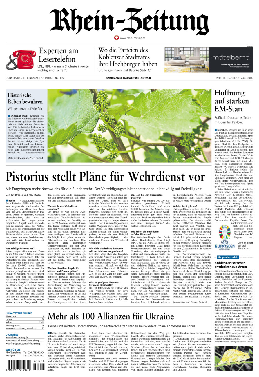 Rhein-Zeitung Koblenz & Region vom Donnerstag, 13.06.2024