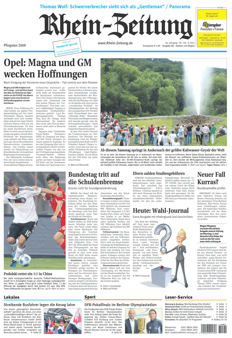 Rhein-Zeitung Koblenz & Region vom Samstag, 30.05.2009