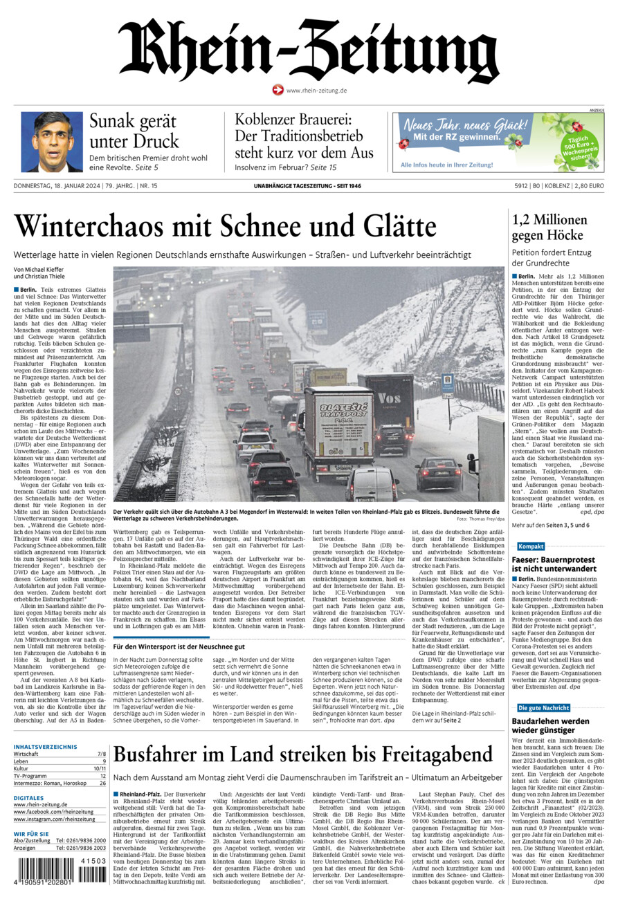 Rhein-Zeitung Koblenz & Region vom Donnerstag, 18.01.2024