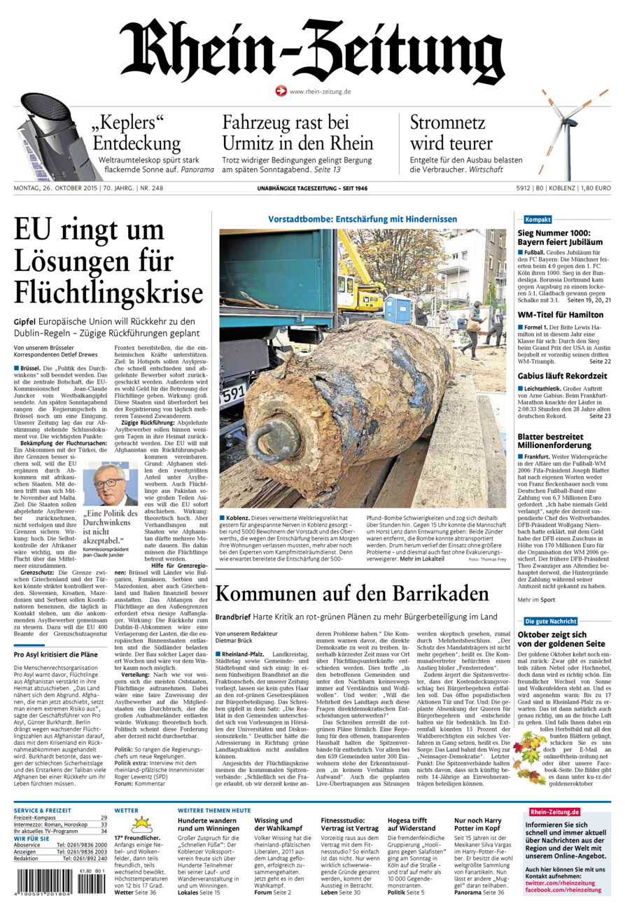 Rhein-Zeitung Koblenz & Region vom Montag, 26.10.2015