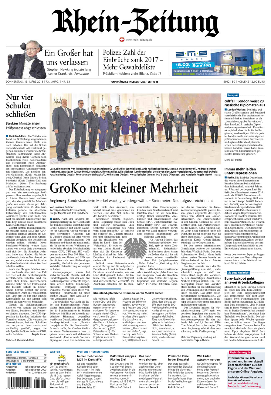 Rhein-Zeitung Koblenz & Region vom Donnerstag, 15.03.2018