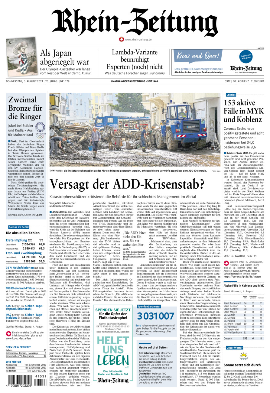Rhein-Zeitung Koblenz & Region vom Donnerstag, 05.08.2021