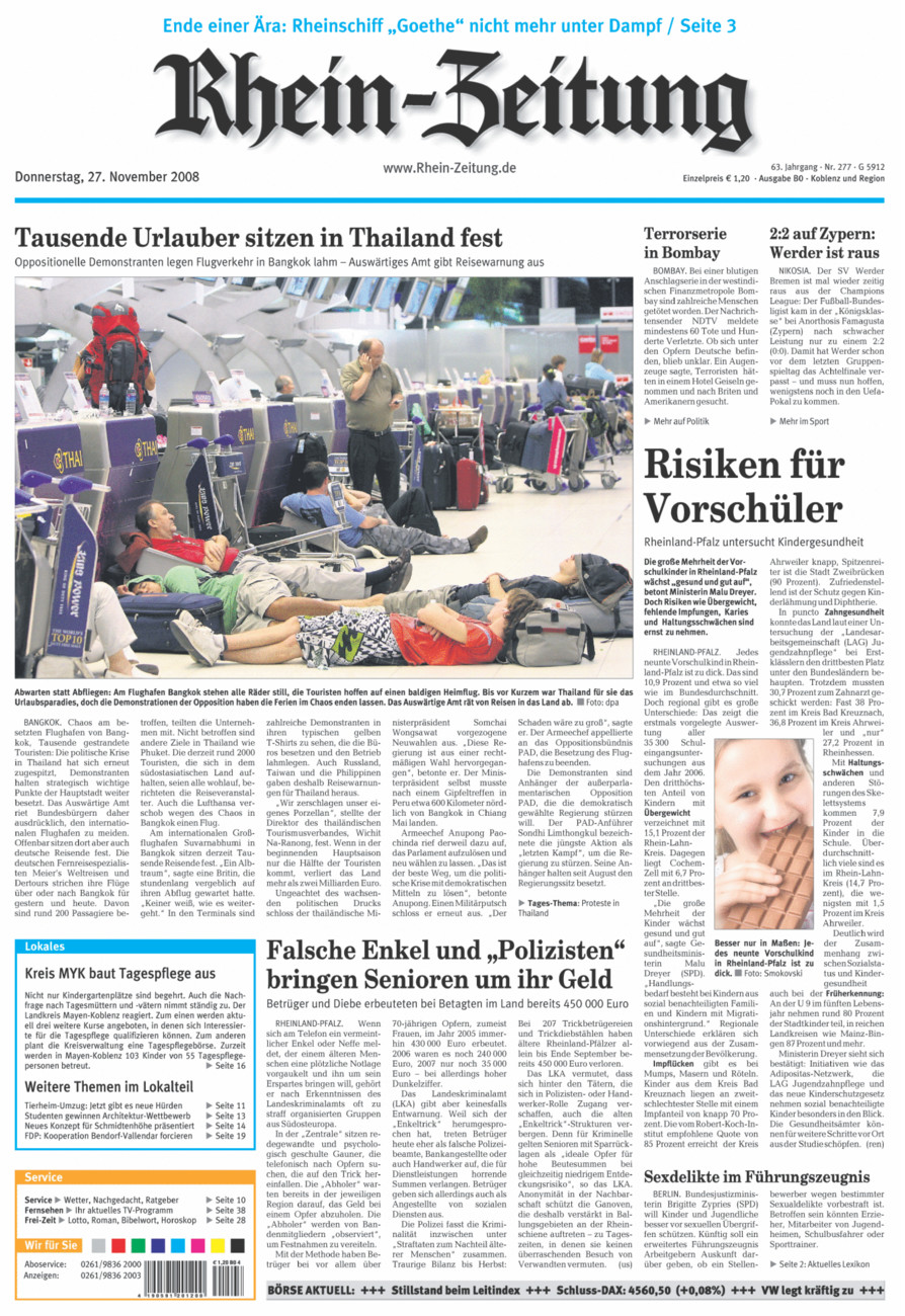 Rhein-Zeitung Koblenz & Region vom Donnerstag, 27.11.2008