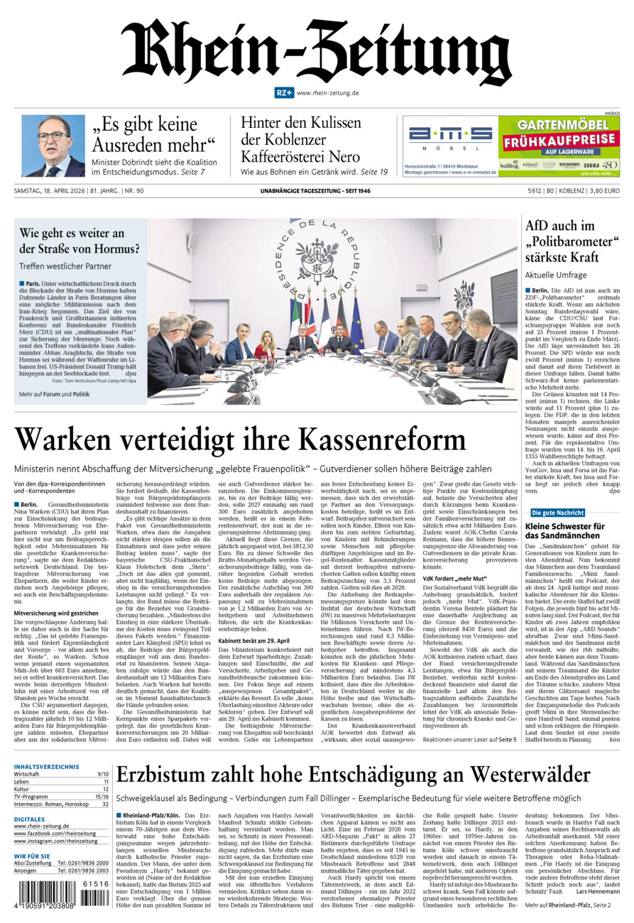 Rhein-Zeitung Koblenz & Region vom Samstag, 18.04.2026