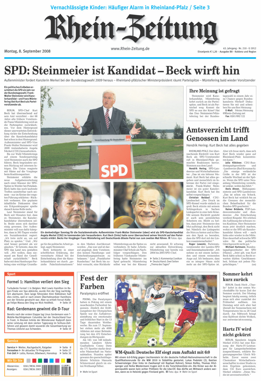 Rhein-Zeitung Koblenz & Region vom Montag, 08.09.2008