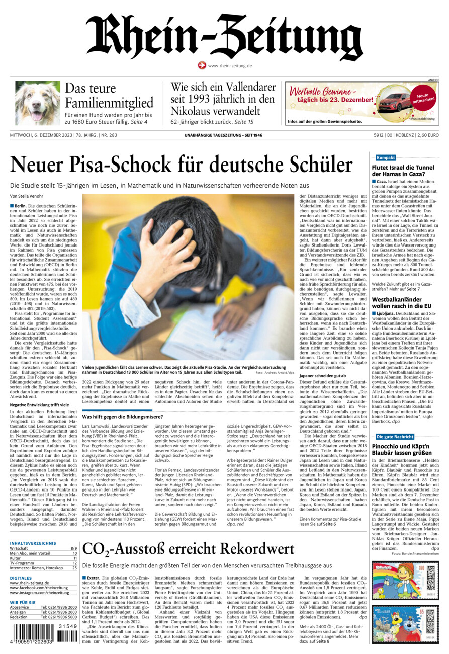 Rhein-Zeitung Koblenz & Region vom Mittwoch, 06.12.2023