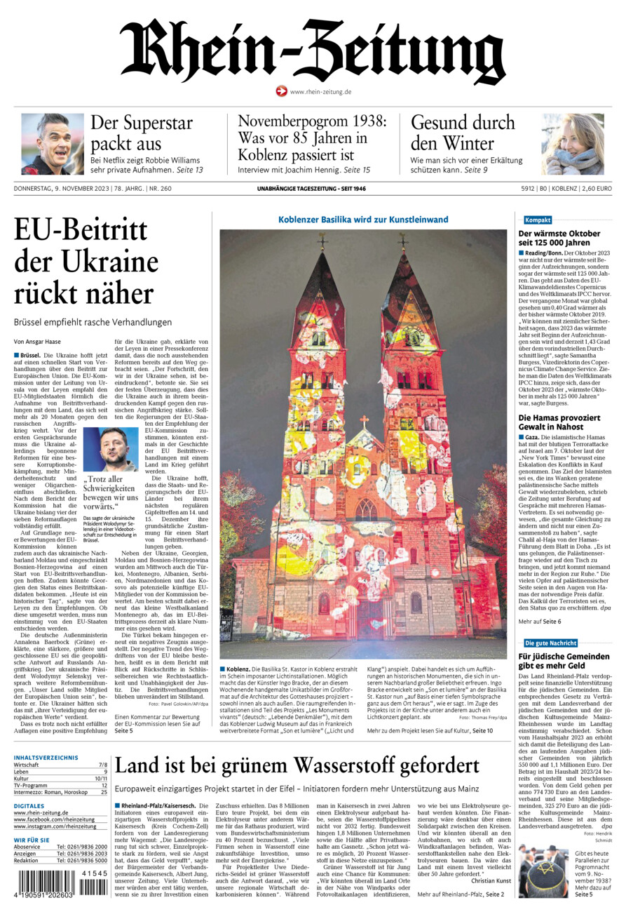 Rhein-Zeitung Koblenz & Region vom Donnerstag, 09.11.2023