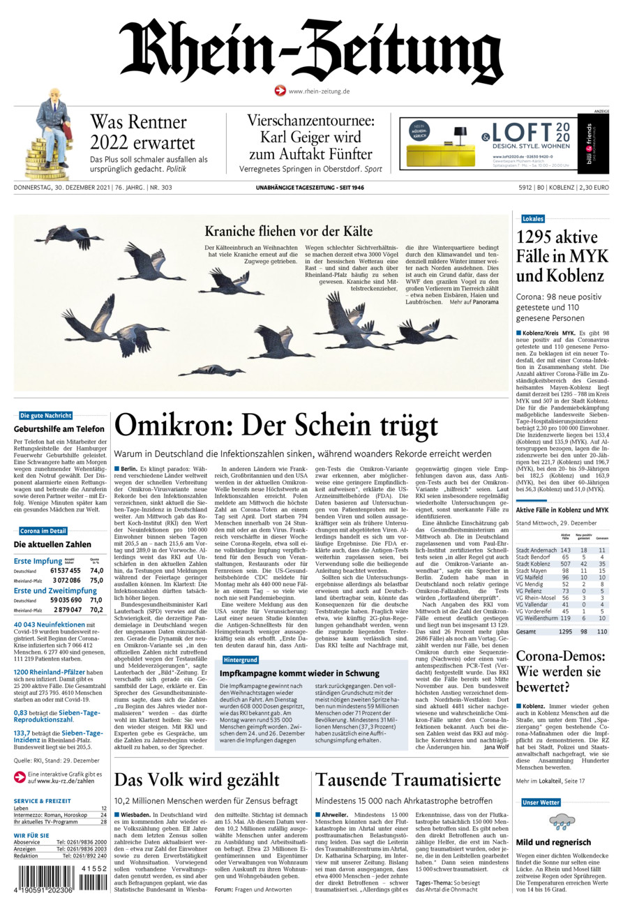 Rhein-Zeitung Koblenz & Region vom Donnerstag, 30.12.2021