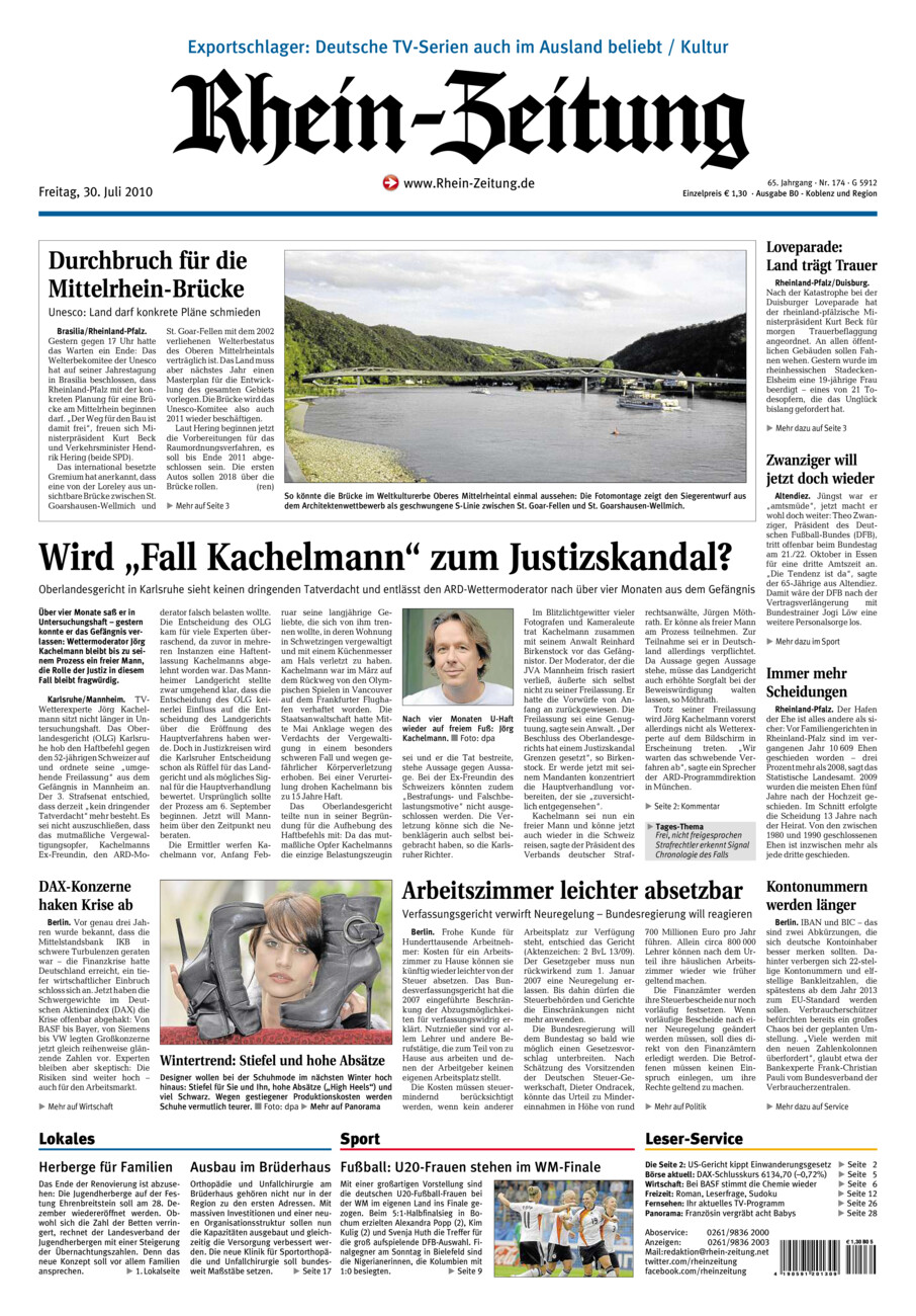 Rhein-Zeitung Koblenz & Region vom Freitag, 30.07.2010