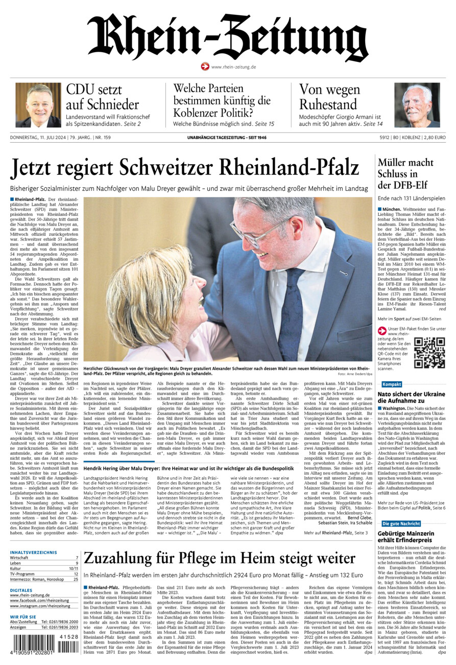 Rhein-Zeitung Koblenz & Region vom Donnerstag, 11.07.2024