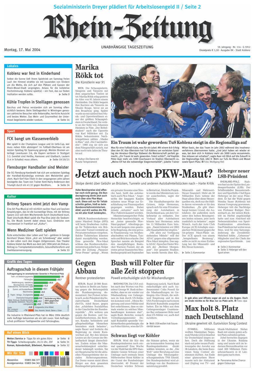 Rhein-Zeitung Koblenz & Region vom Montag, 17.05.2004