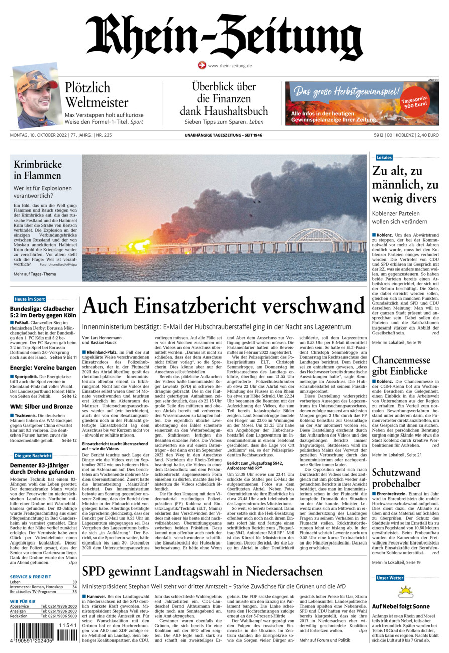 Rhein-Zeitung Koblenz & Region vom Montag, 10.10.2022