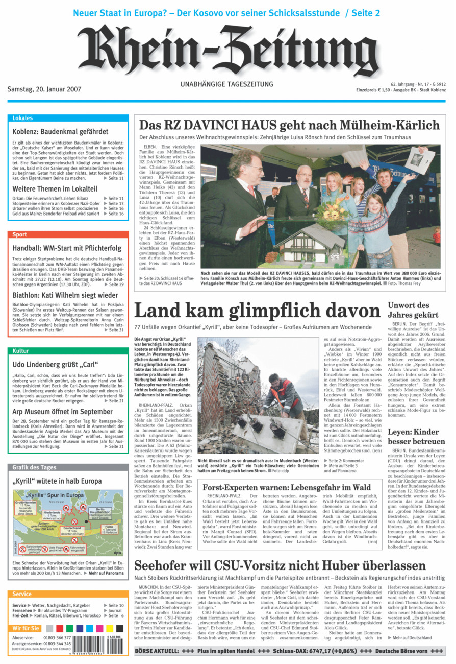 Rhein-Zeitung Koblenz & Region vom Samstag, 20.01.2007