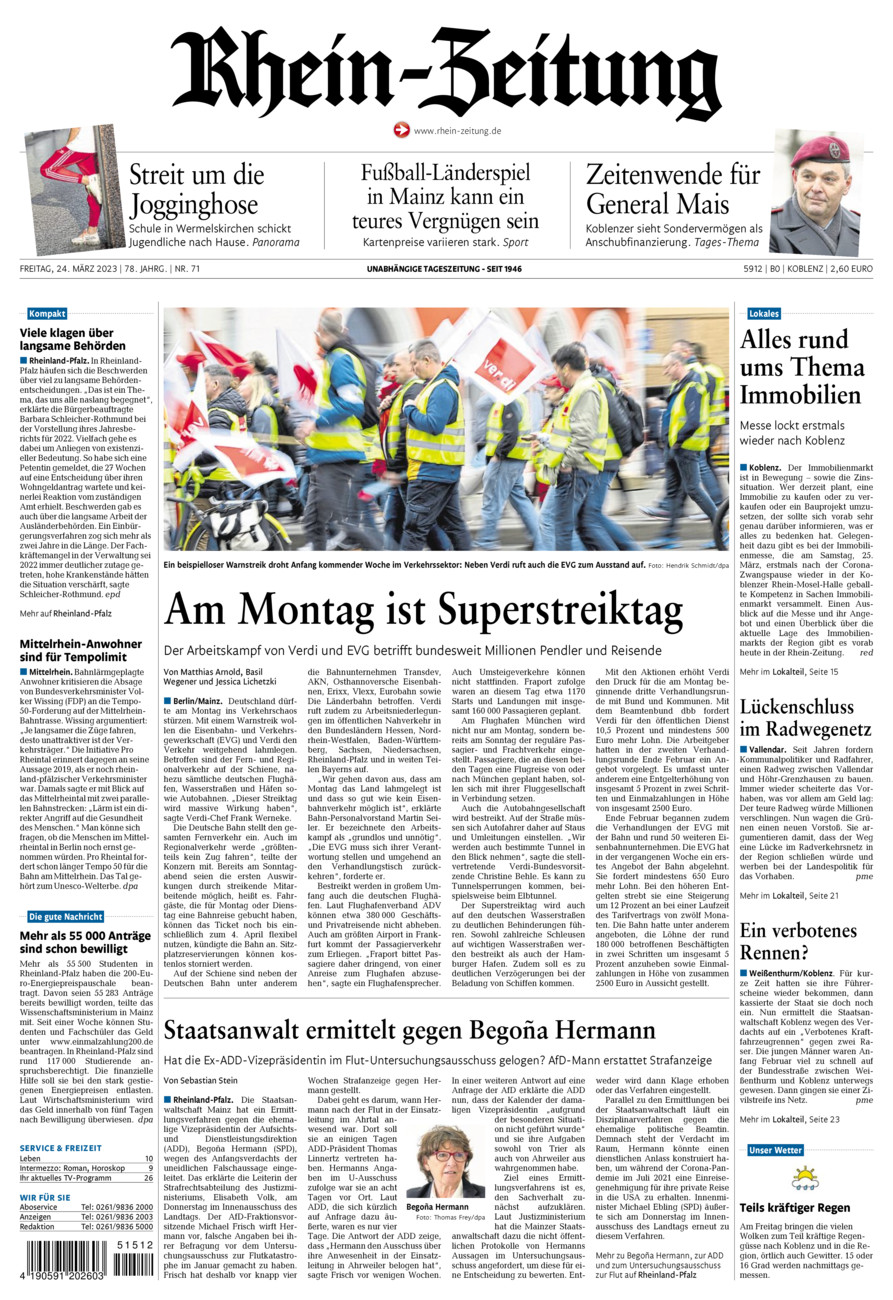 Rhein-Zeitung Koblenz & Region vom Freitag, 24.03.2023