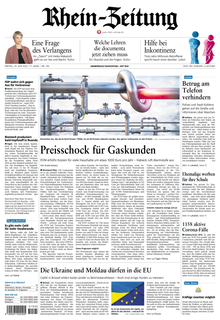 Rhein-Zeitung Koblenz & Region vom Freitag, 24.06.2022