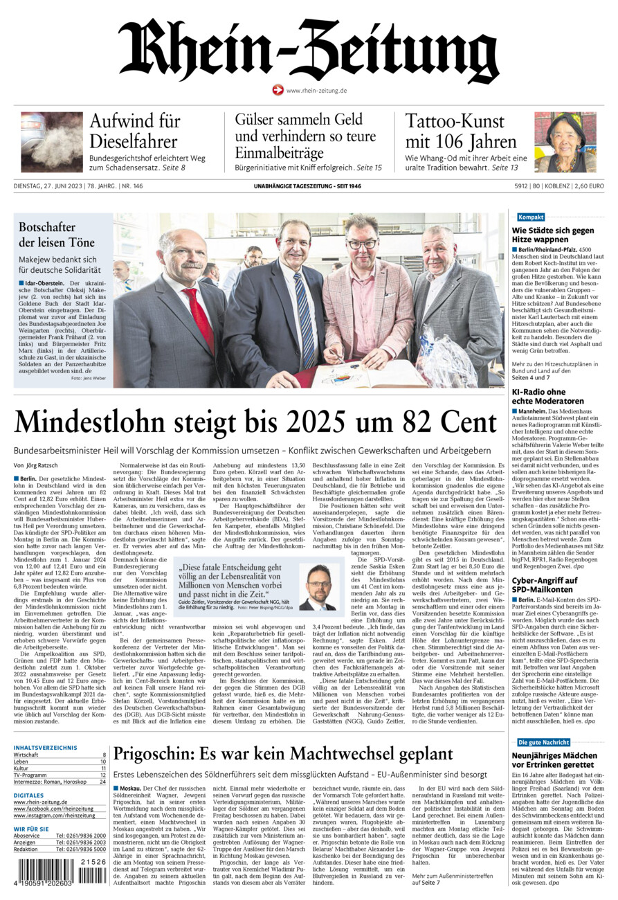Rhein-Zeitung Koblenz & Region vom Dienstag, 27.06.2023