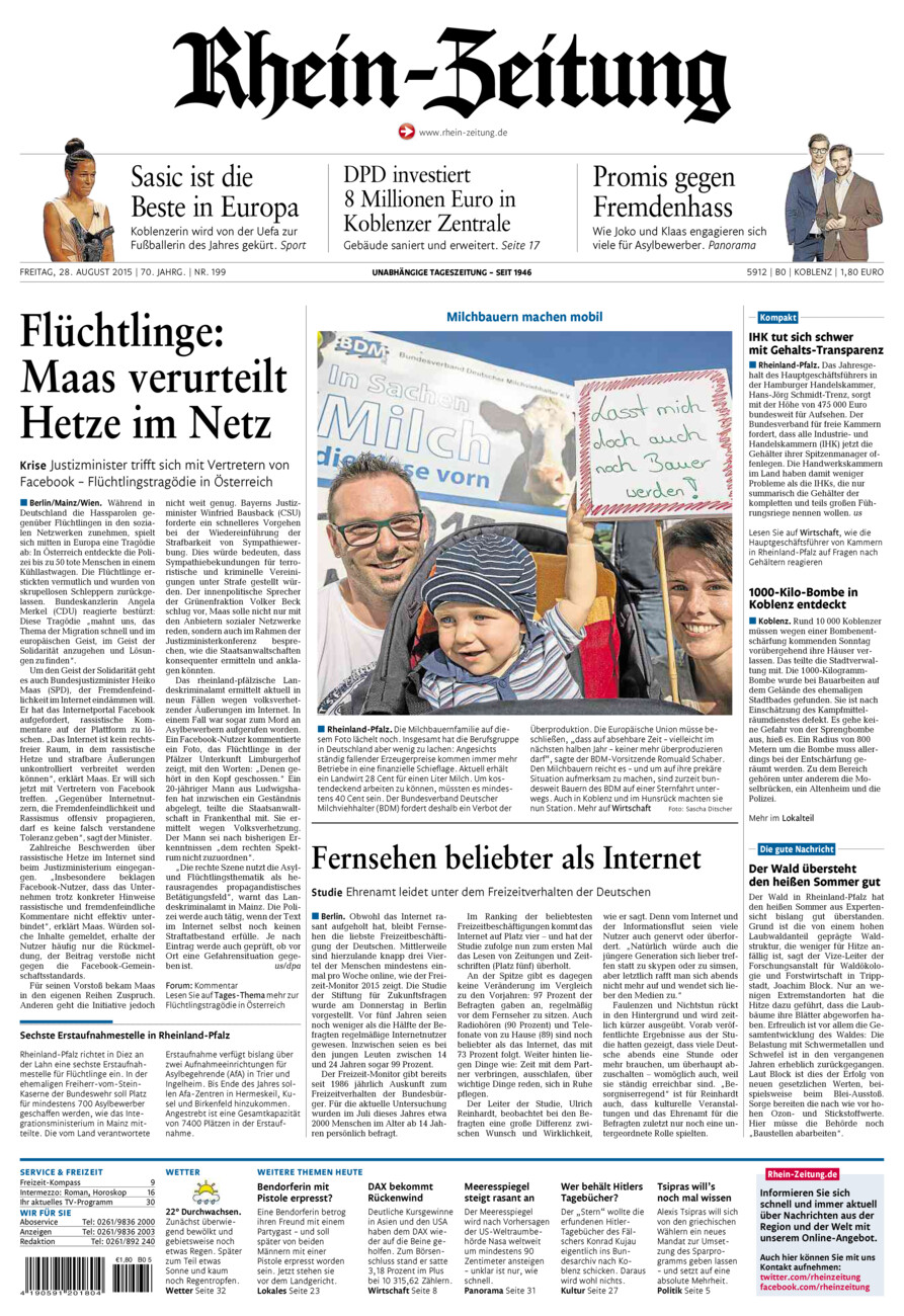 Rhein-Zeitung Koblenz & Region vom Freitag, 28.08.2015