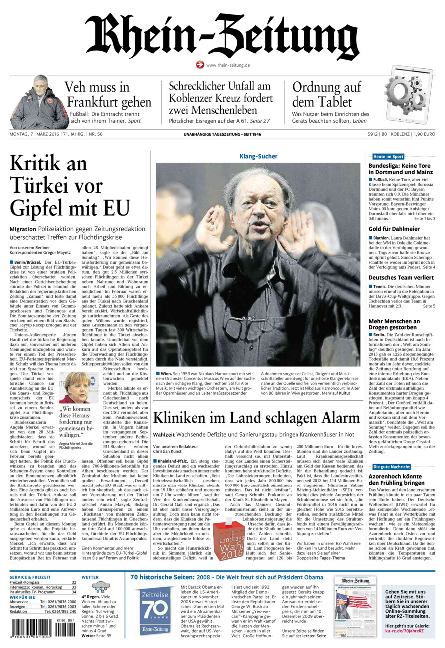 Rhein-Zeitung Koblenz & Region vom Montag, 07.03.2016