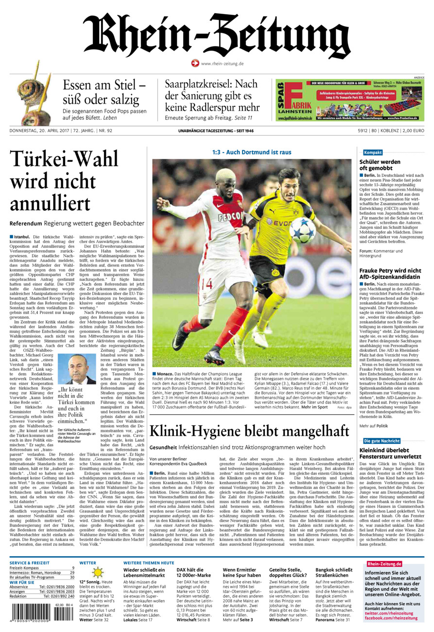 Rhein-Zeitung Koblenz & Region vom Donnerstag, 20.04.2017