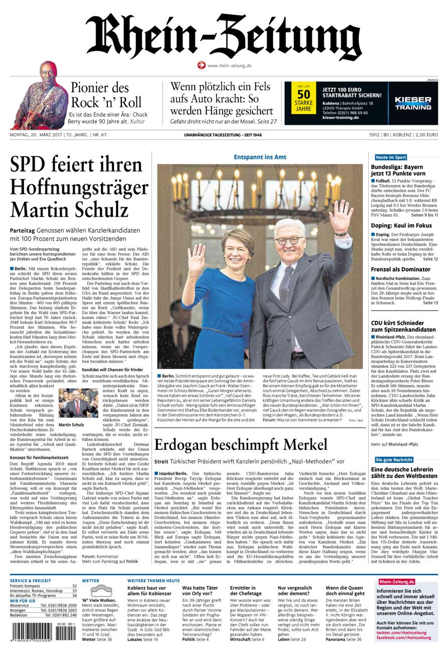 Rhein-Zeitung Koblenz & Region vom Montag, 20.03.2017