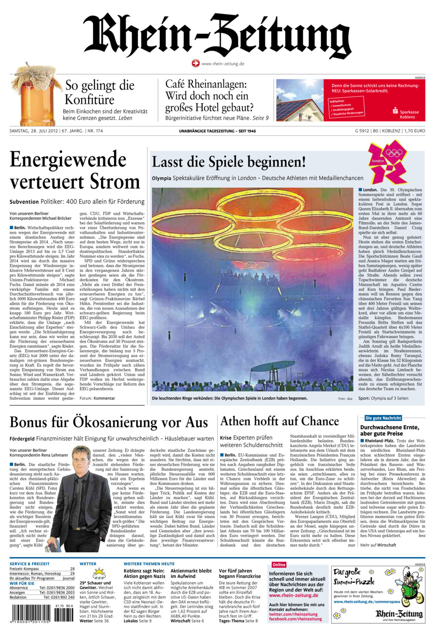 Rhein-Zeitung Koblenz & Region vom Samstag, 28.07.2012