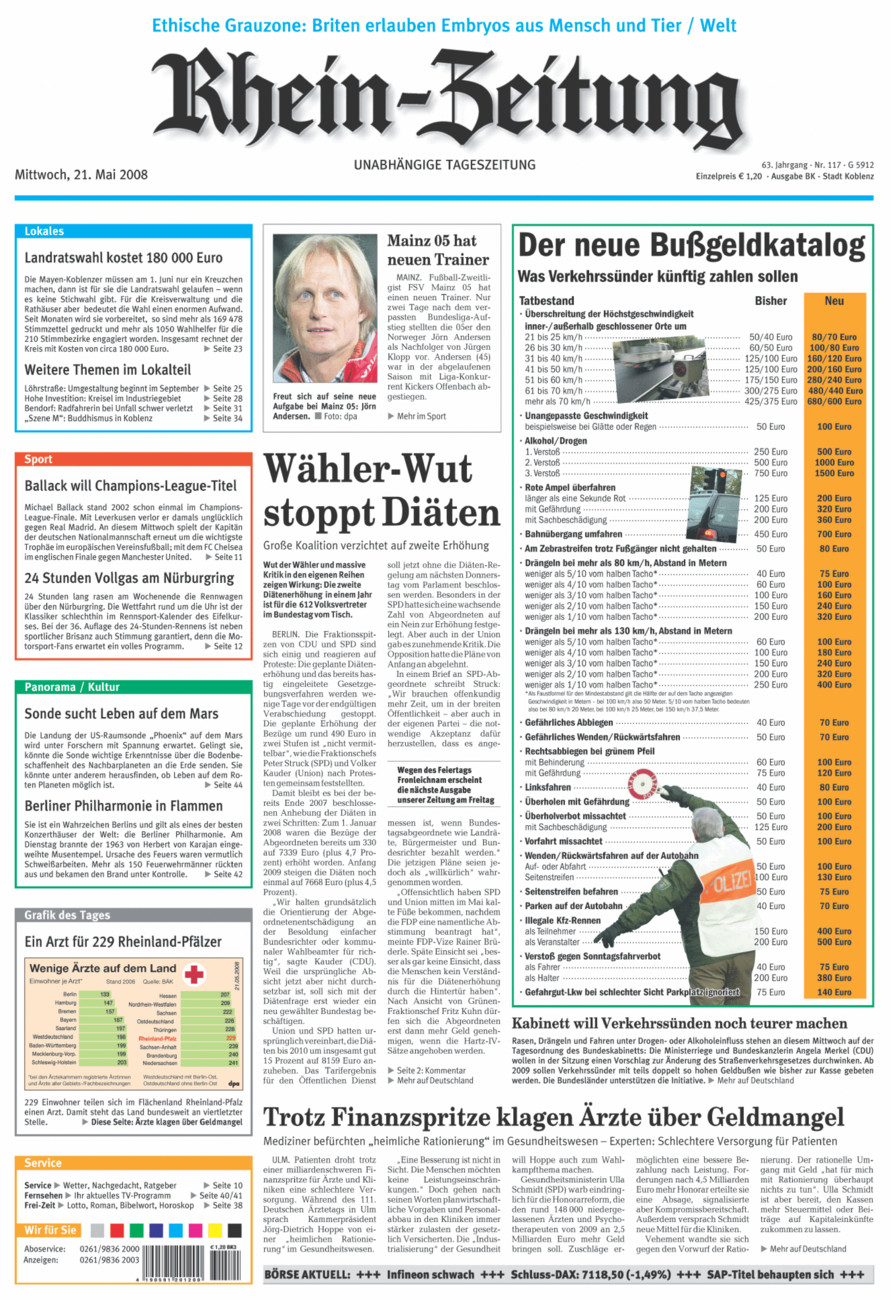Rhein-Zeitung Koblenz & Region vom Mittwoch, 21.05.2008