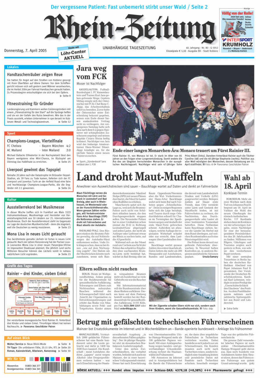 Rhein-Zeitung Koblenz & Region vom Donnerstag, 07.04.2005