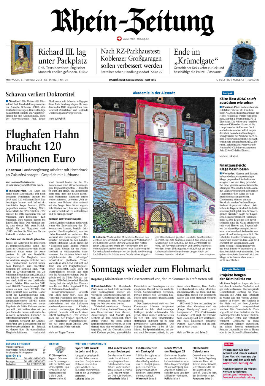 Rhein-Zeitung Koblenz & Region vom Mittwoch, 06.02.2013