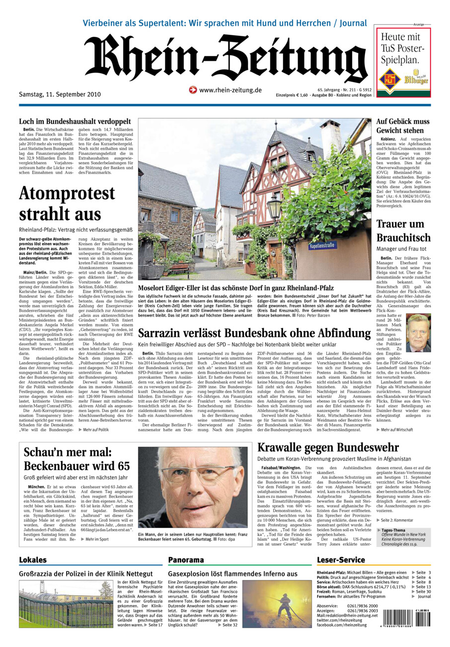 Rhein-Zeitung Koblenz & Region vom Samstag, 11.09.2010