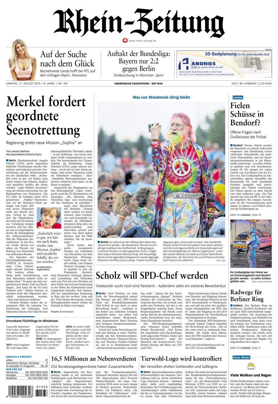 Rhein-Zeitung Koblenz & Region vom Samstag, 17.08.2019