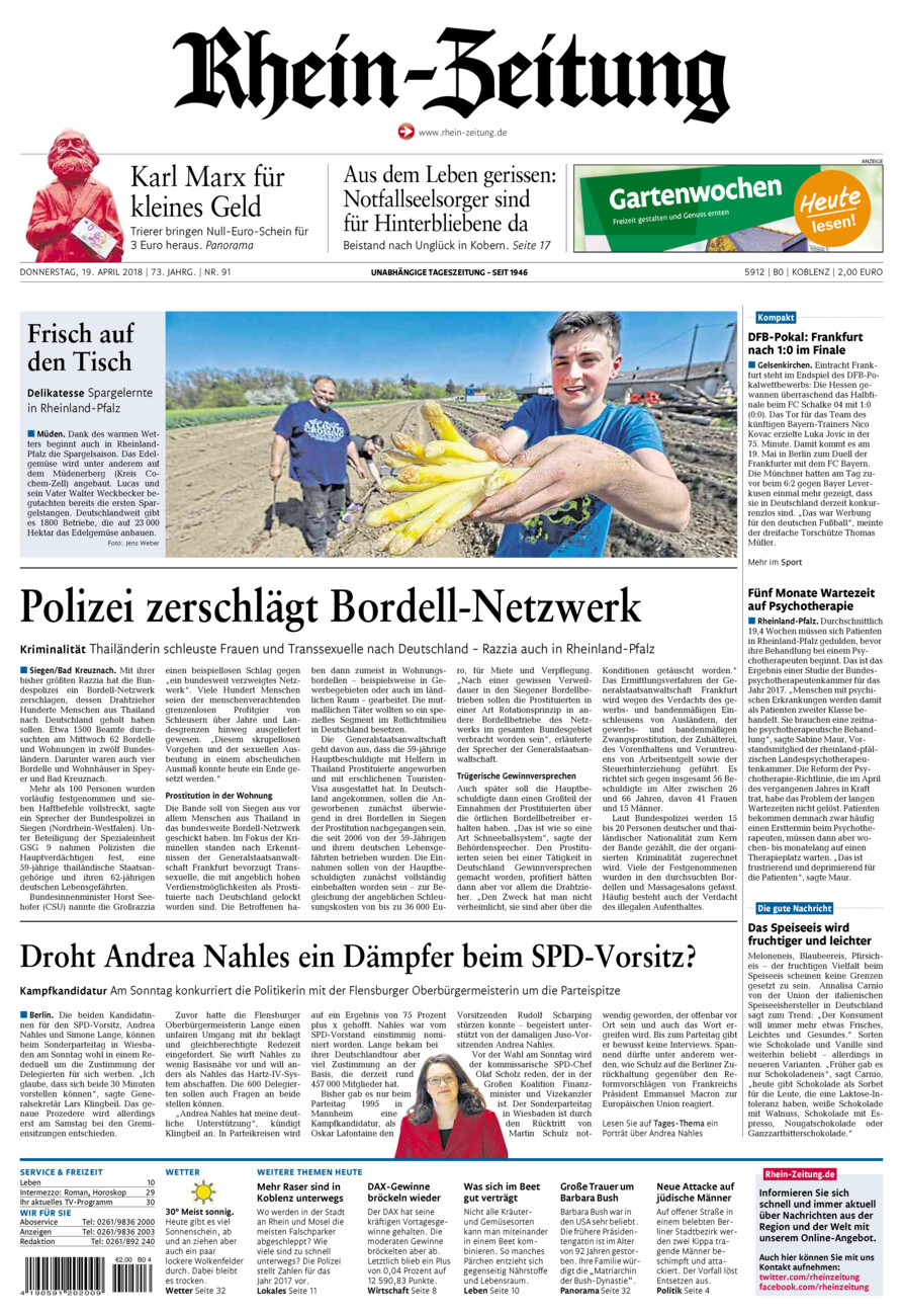 Rhein-Zeitung Koblenz & Region vom Donnerstag, 19.04.2018