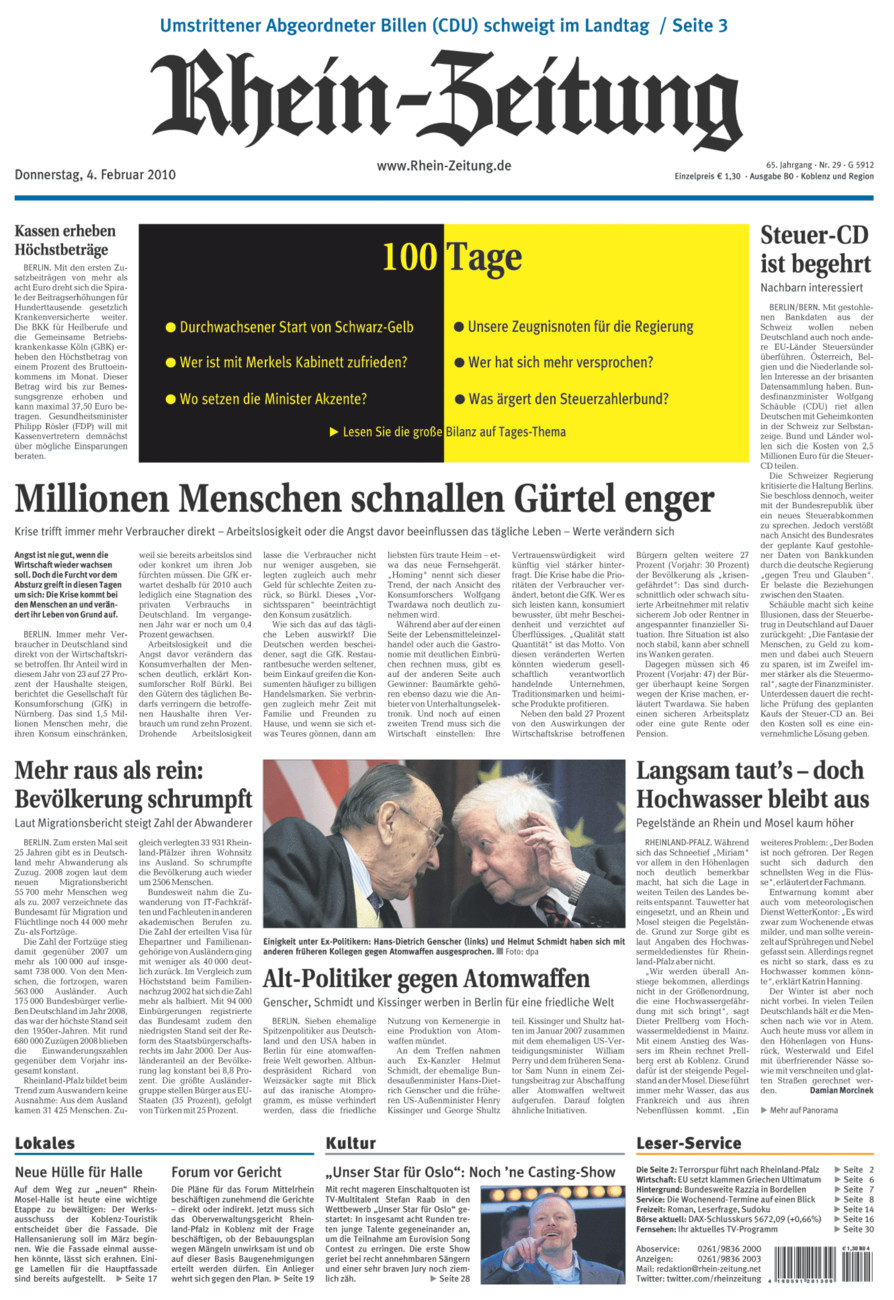 Rhein-Zeitung Koblenz & Region vom Donnerstag, 04.02.2010