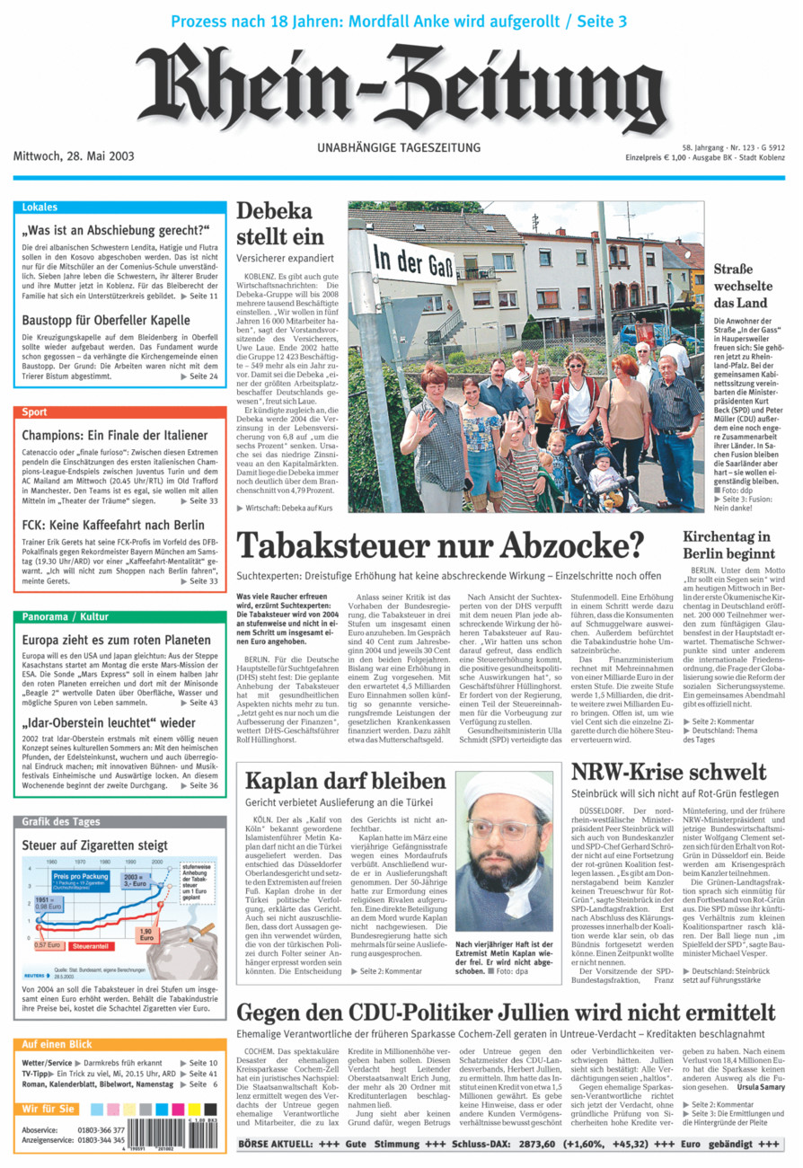 Rhein-Zeitung Koblenz & Region vom Mittwoch, 28.05.2003