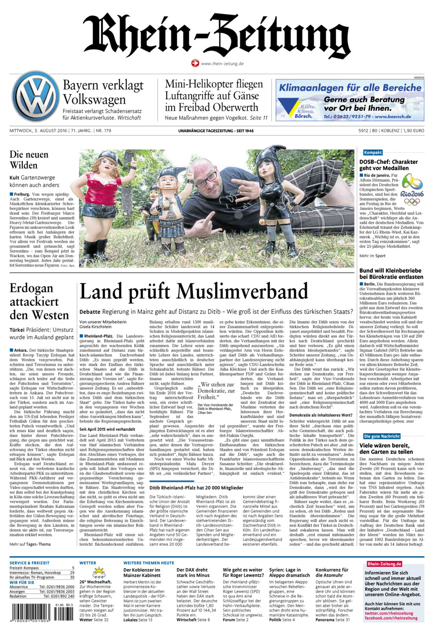 Rhein-Zeitung Koblenz & Region vom Mittwoch, 03.08.2016