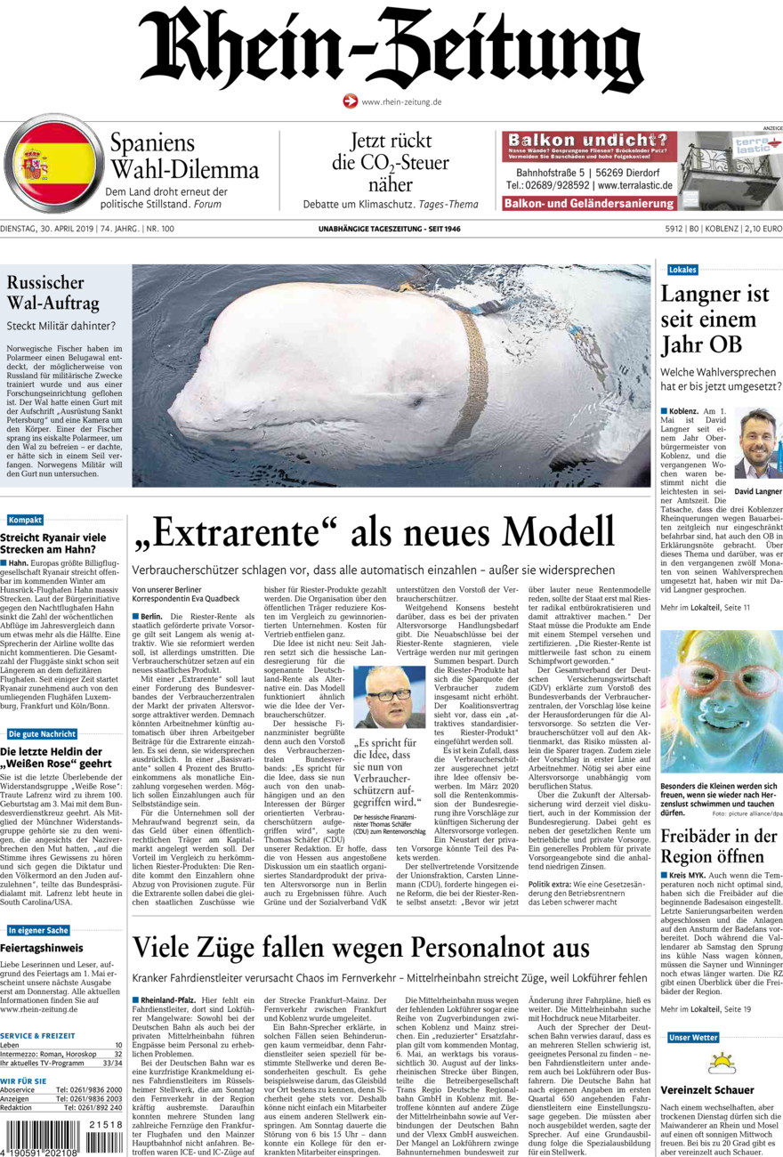 Rhein-Zeitung Koblenz & Region vom Dienstag, 30.04.2019