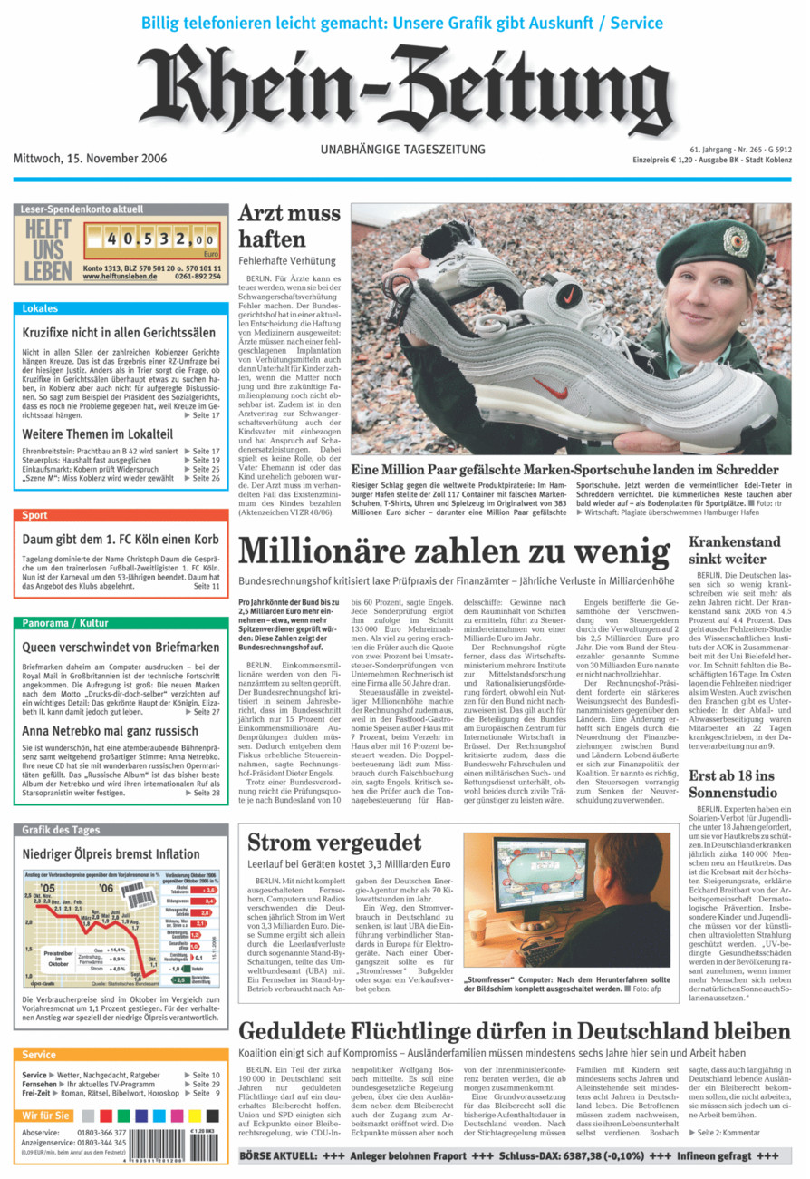 Rhein-Zeitung Koblenz & Region vom Mittwoch, 15.11.2006