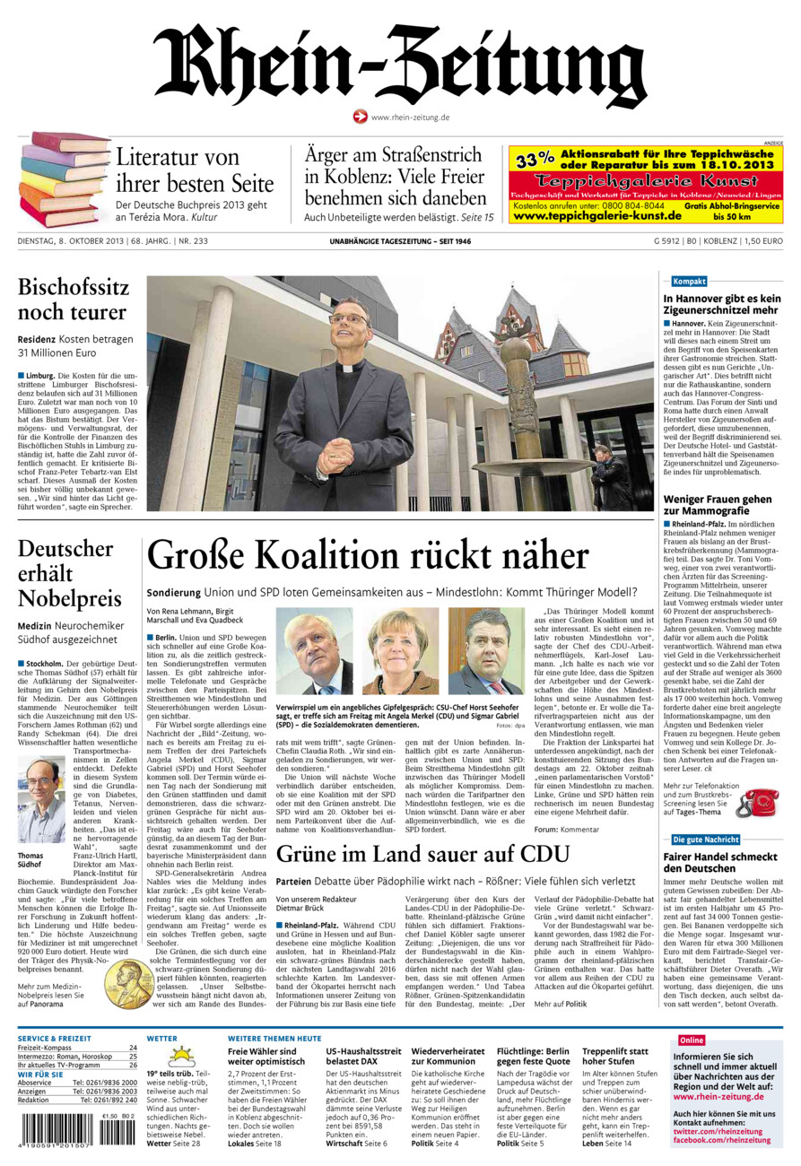 Rhein-Zeitung Koblenz & Region vom Dienstag, 08.10.2013