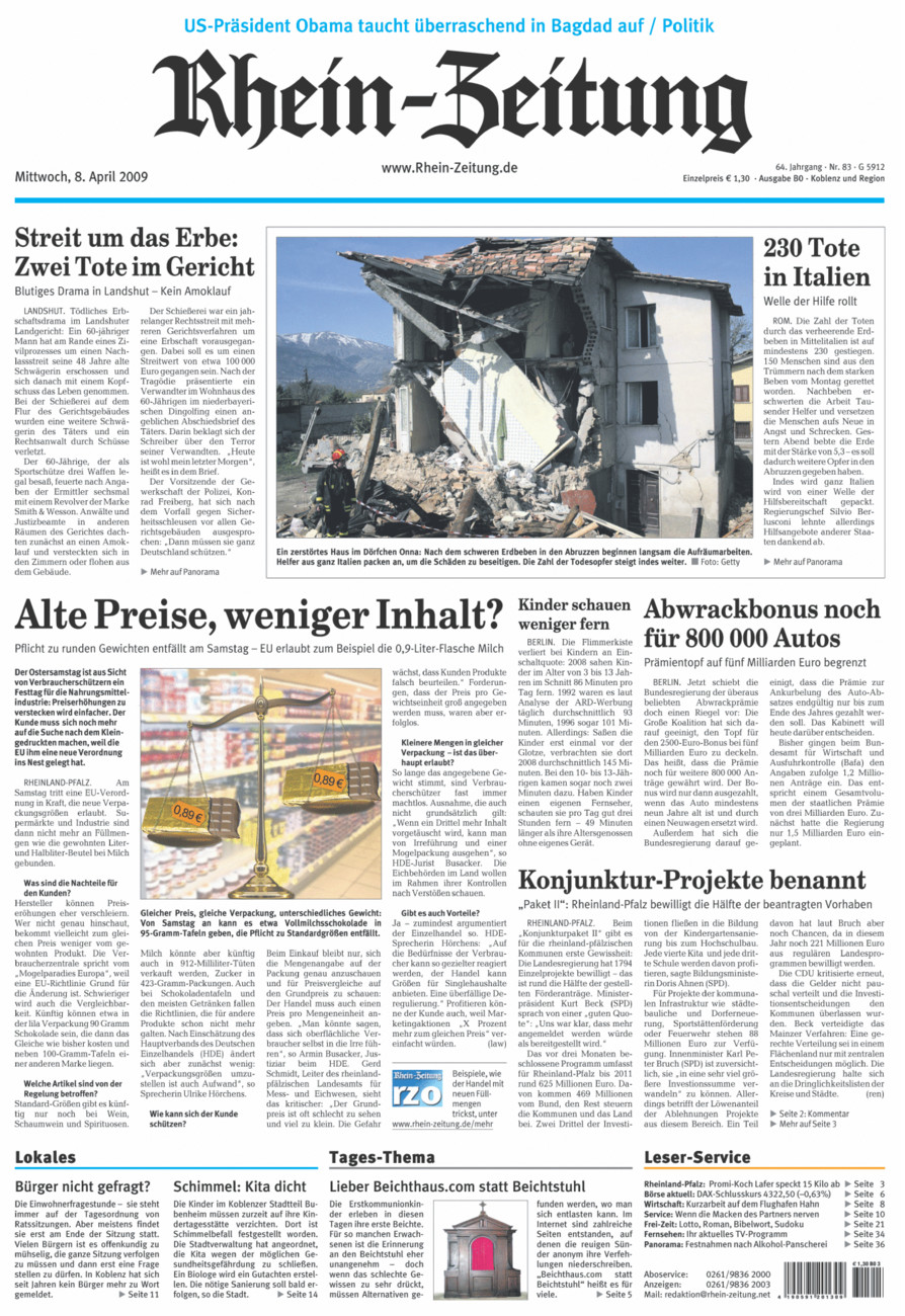 Rhein-Zeitung Koblenz & Region vom Mittwoch, 08.04.2009