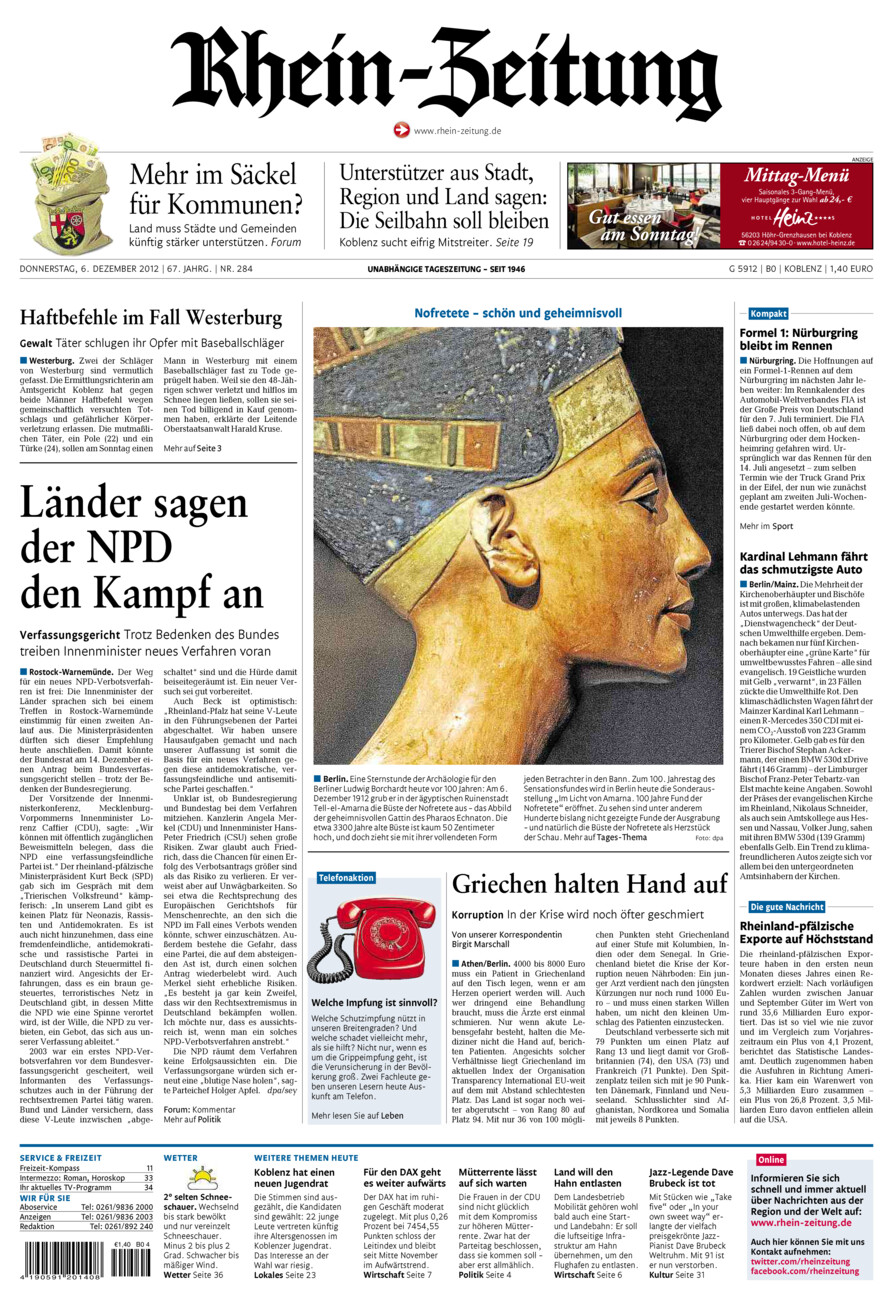 Rhein-Zeitung Koblenz & Region vom Donnerstag, 06.12.2012
