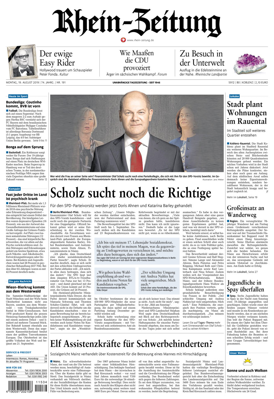Rhein-Zeitung Koblenz & Region vom Montag, 19.08.2019